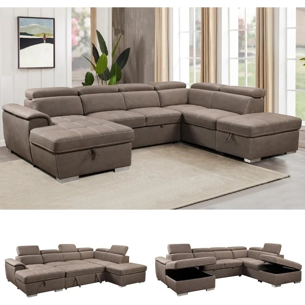 Thsuper Microfiber Oversized Shaped Sectional Sleeper Sofa Couch With ...