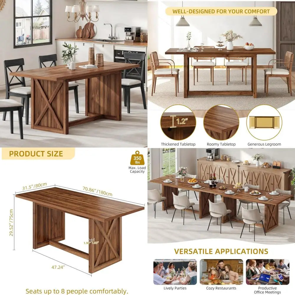 Rustic Rectangular Farmhouse Dining Table Seats People Wood Dinner ...