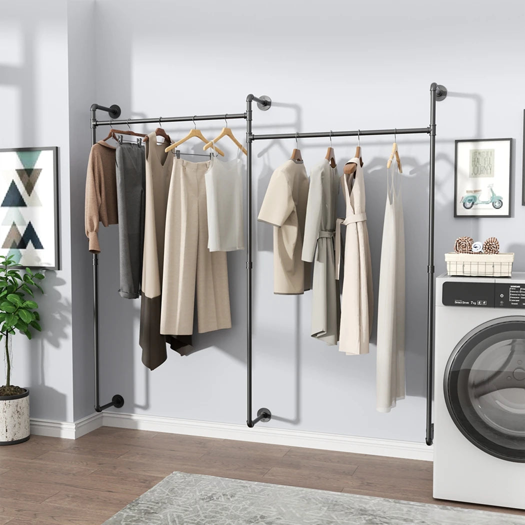 Industrial Pipe Clothing Rack Metal Black Wall Mounted – Everythings.Life
