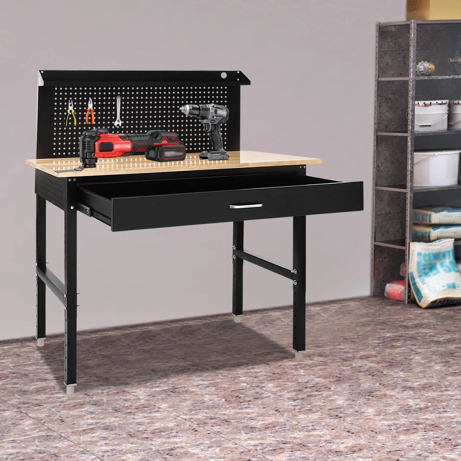 Adjustable 48x24-Inch Garage Workbench 48x24 2000lbs Capacity Height ...