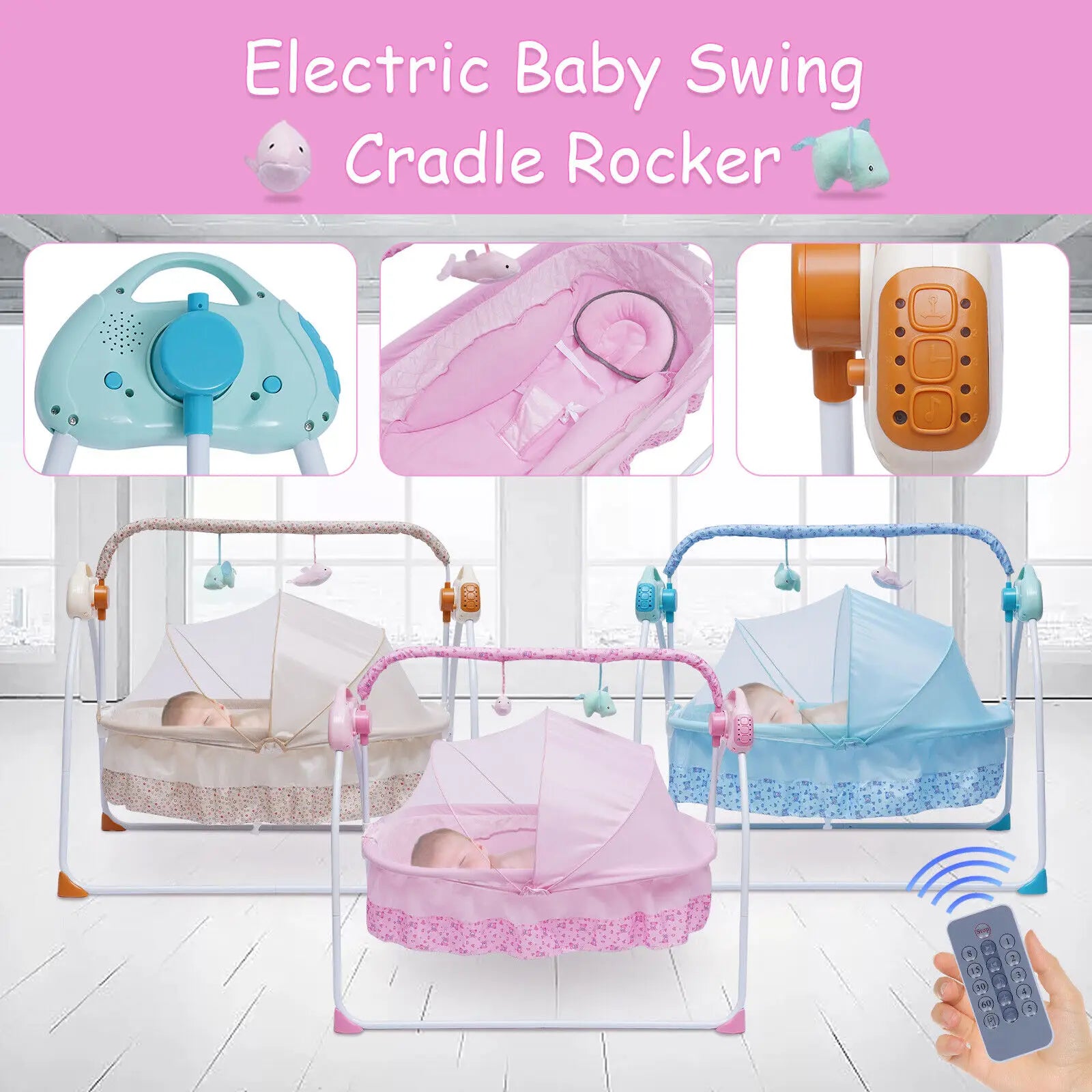 Electric Baby Cradle Auto Swing Rocker Cot Infant Sleeping - Adjustable ...
