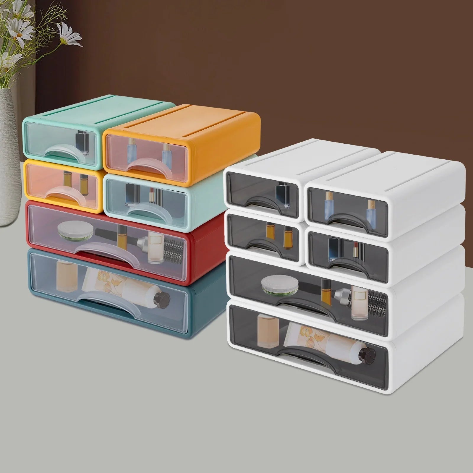 Colorful Stackable Drawer For 6-Piece Stackable Drawer Organizer Set Clear Colorful Desktop Home ...