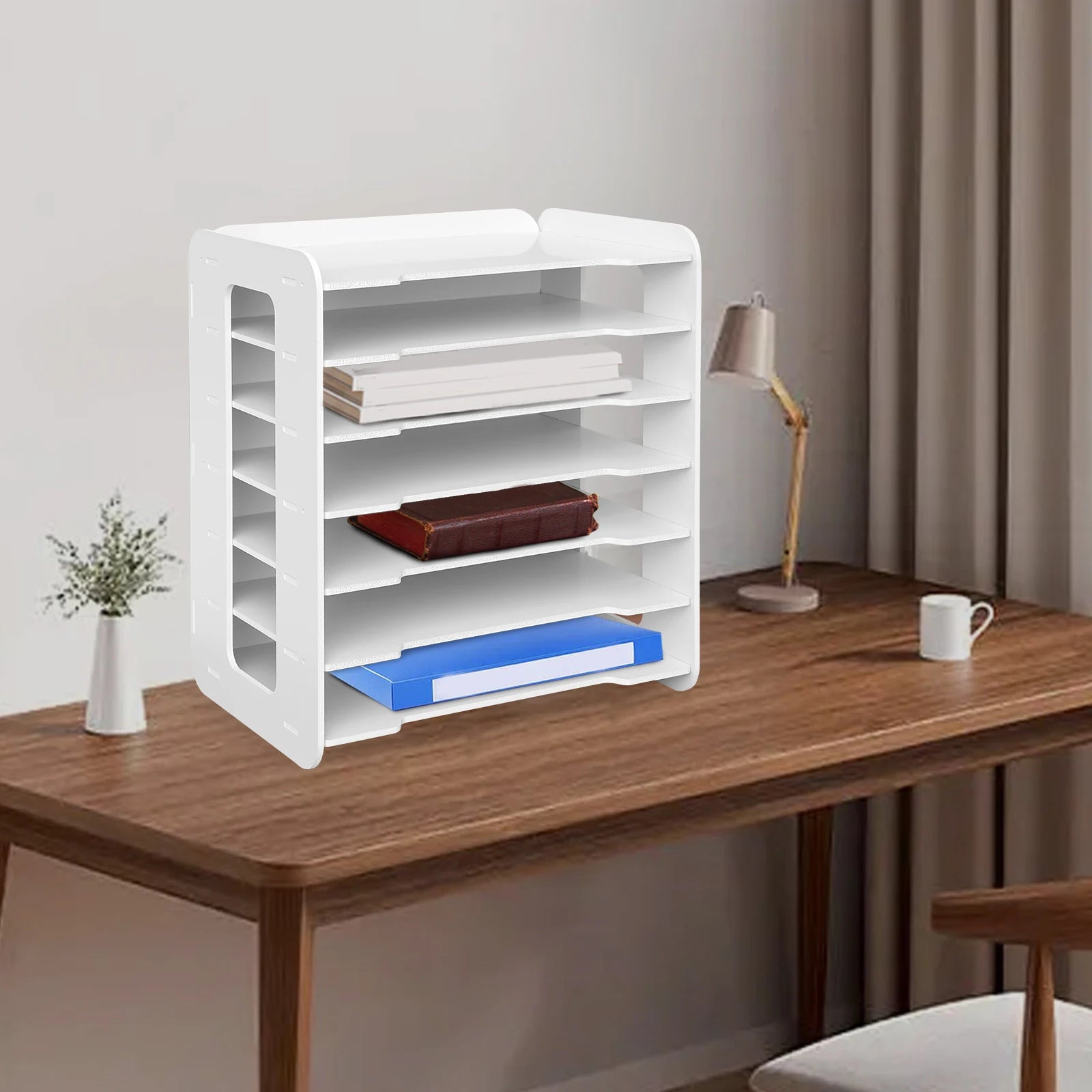 Documentation Management Racks 7-Tier White PVC File Document Rack Desktop Literature Storage Cabinet ...