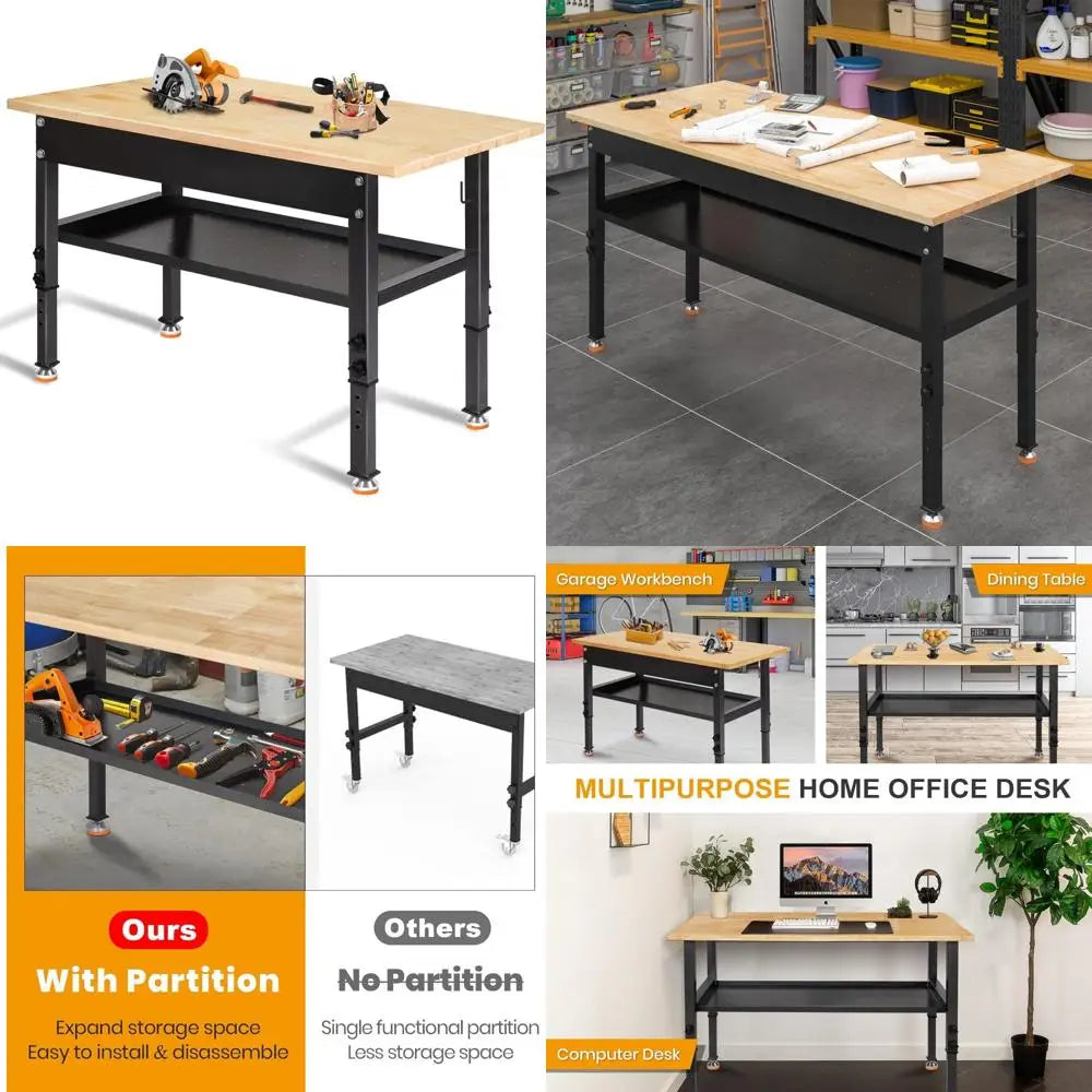 Heavy Duty Adjustable Workbench with Partition Lbs Capacity Rubber ...