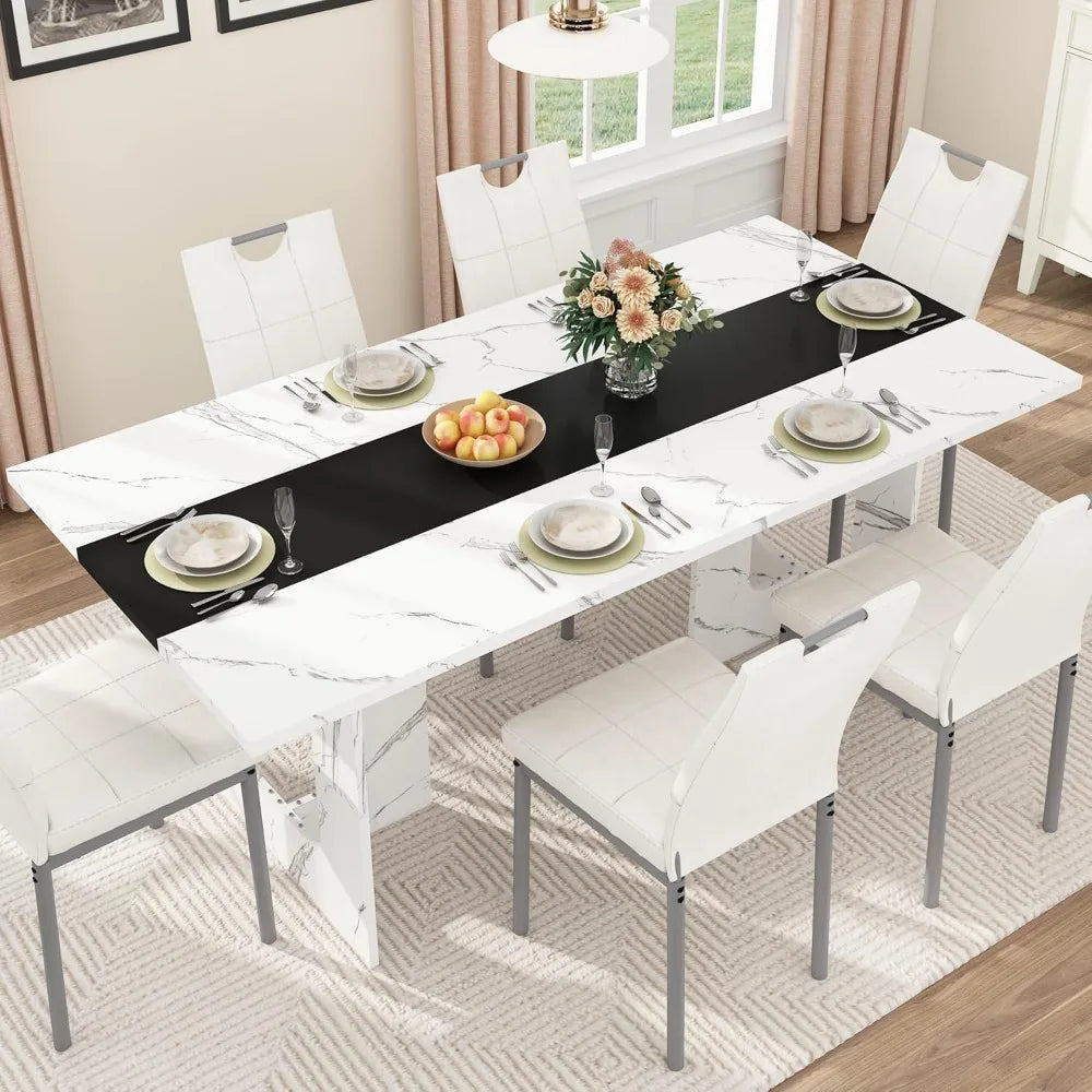 Rectangular Dining Table for 6-8 People - Farmhouse Wood Kitchen Table ...