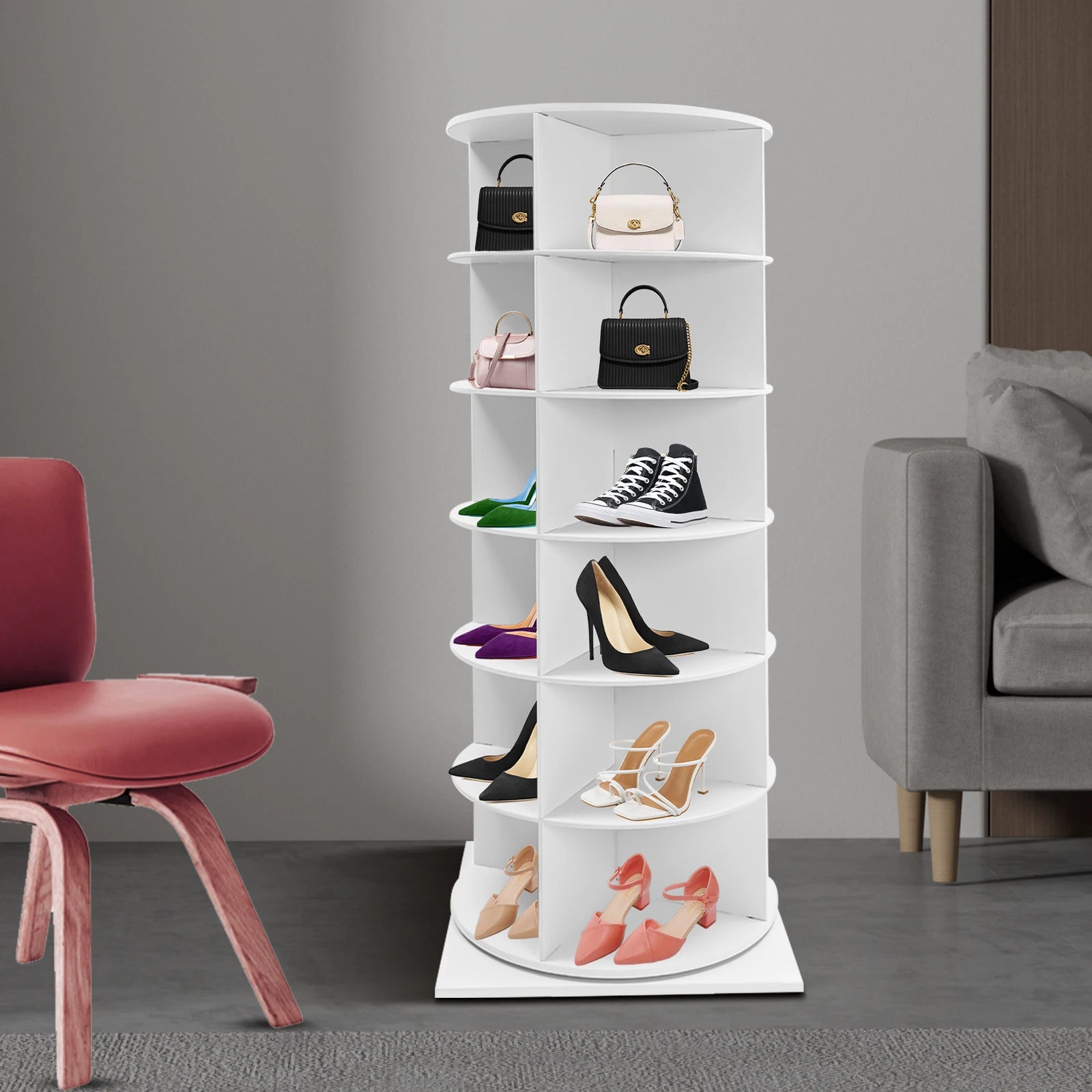 Round Shoe Table Rack 6-Tier 360-Degree Rotating Shoe Rack Tower | Freestanding Round Shoe ...