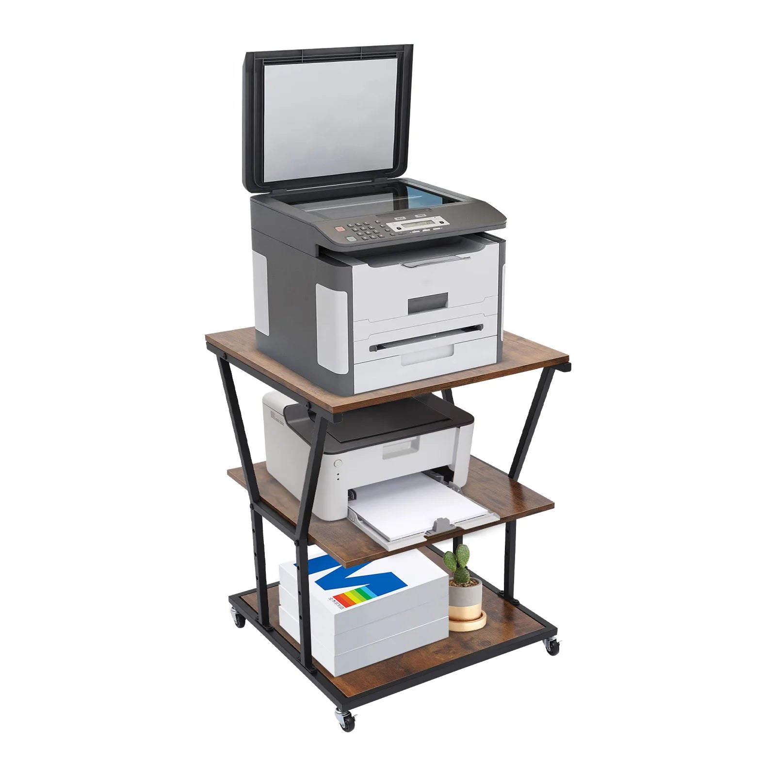 Industrial Vintage 3-Tier Printer Stand - Mobile Rolling Cart 200 lbs ...