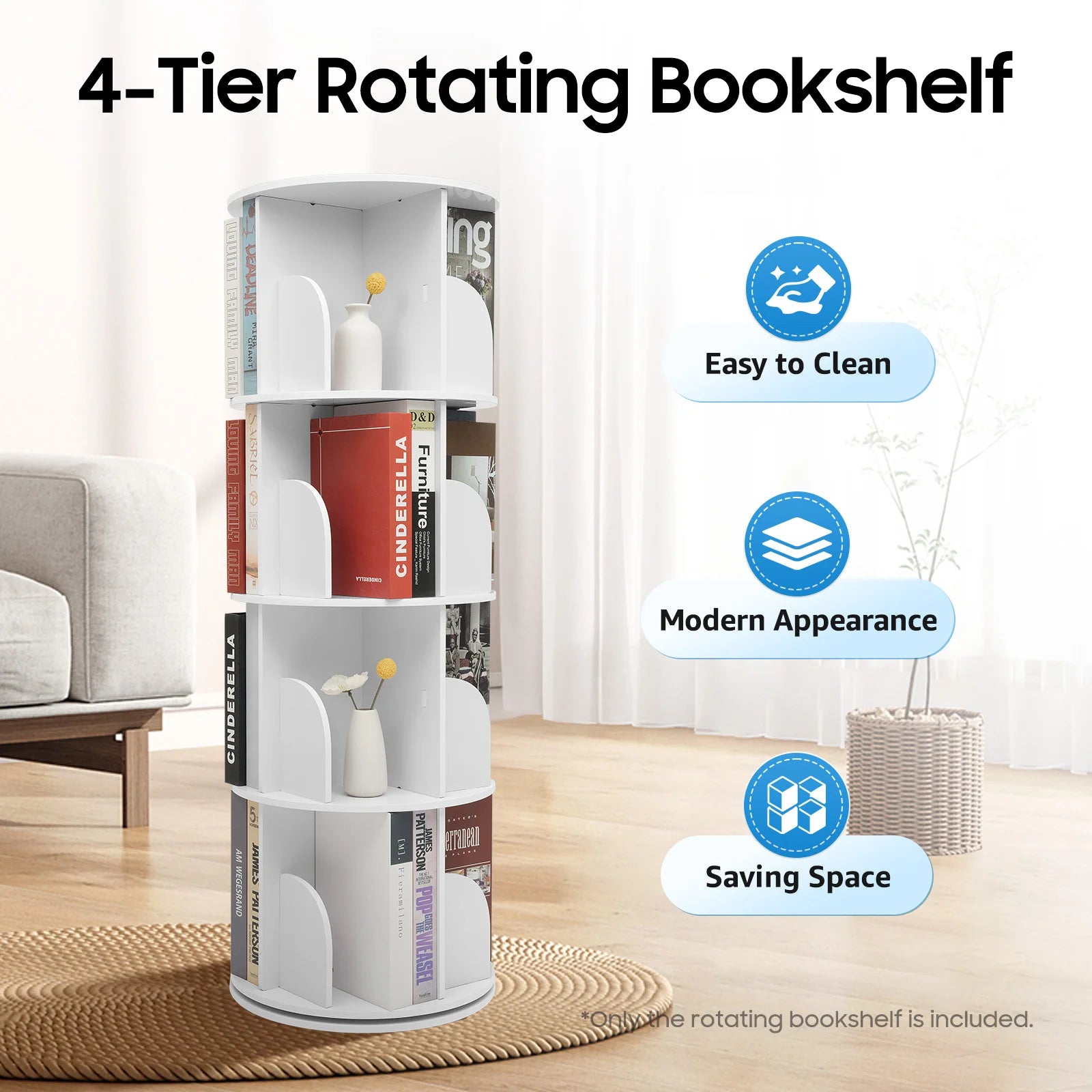 Tier Rotating Bookshelf Spinning Display Rack with Wheels Cube ...