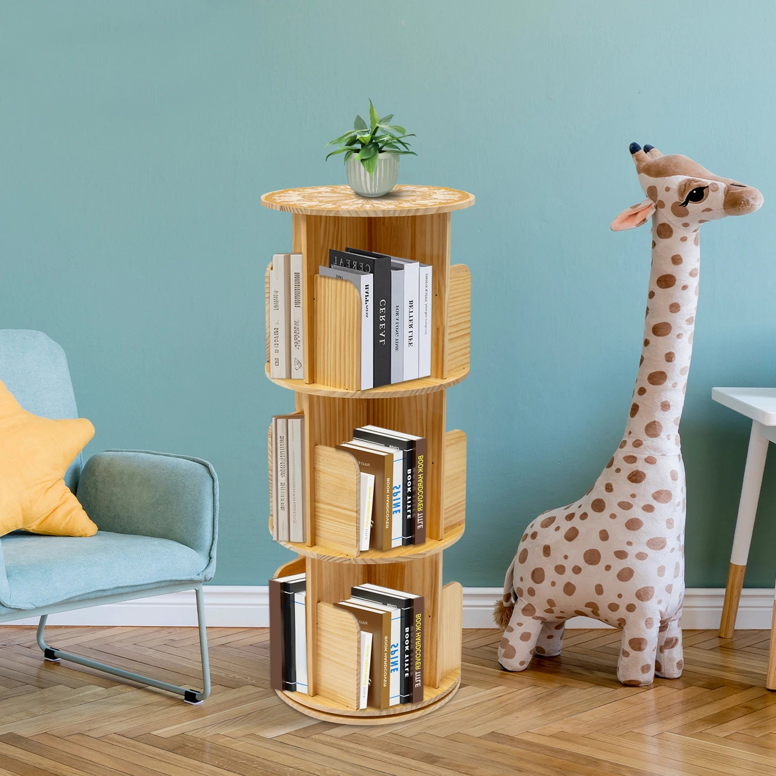 Desktop Rotating Bookshelf Floor Standing Book Storage Rack Tier ...
