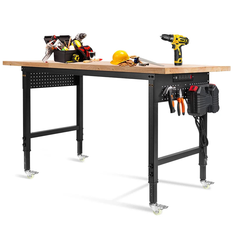 Heavy Duty Workbench with Wheels - 60x22 Adjustable Worktable 2000 lbs ...