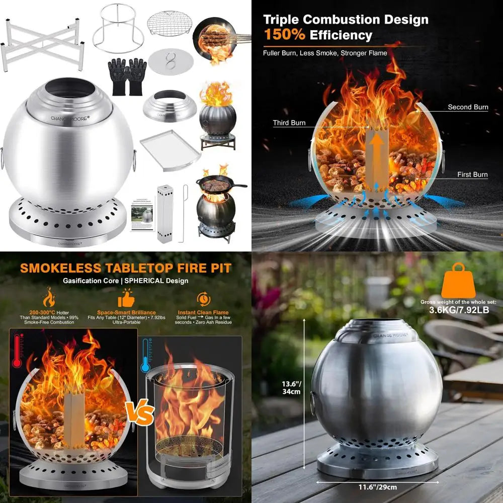 Portable Triple Combustion Fire Pit | Stainless Steel with Grill Rack ...
