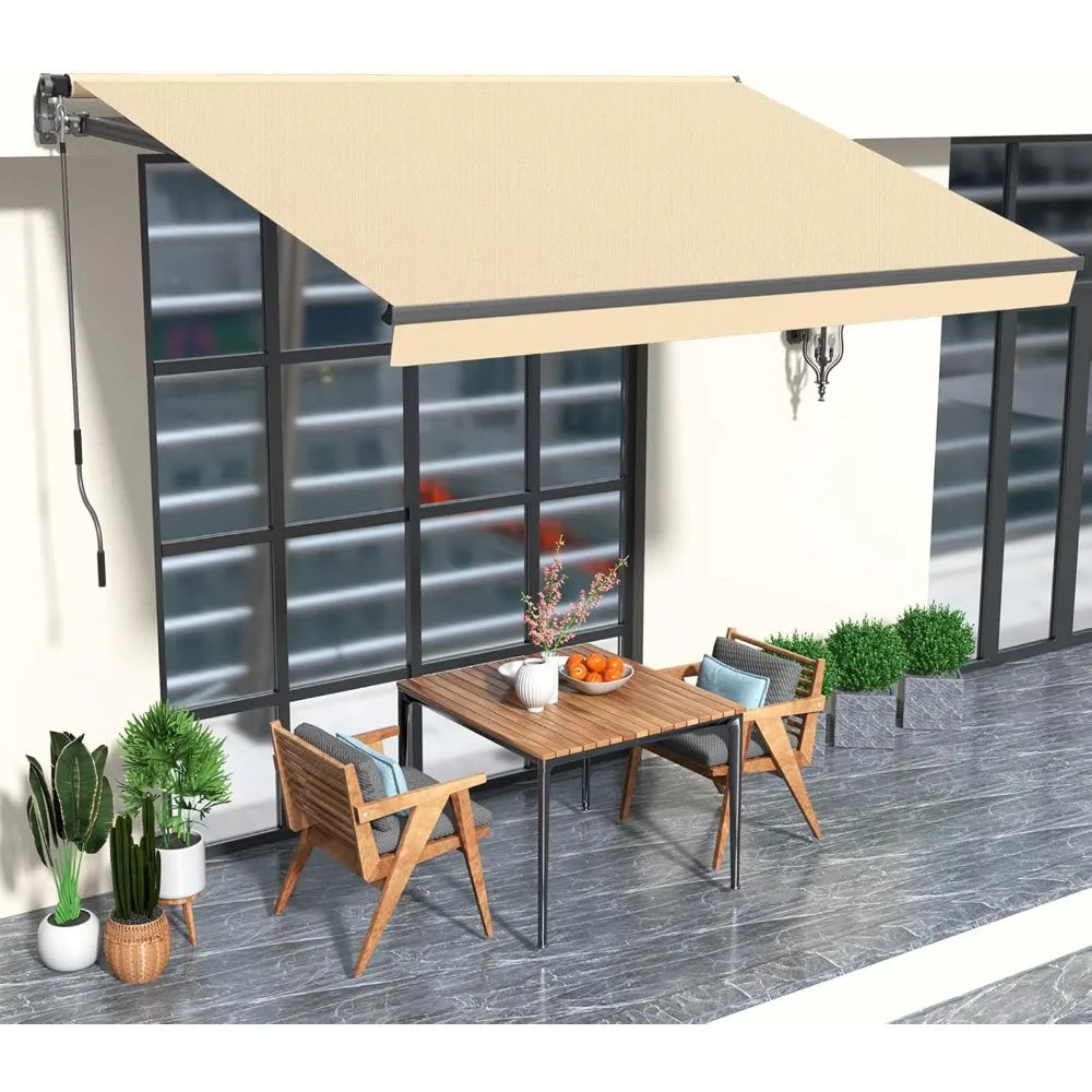 Homedemo 10x8 Ft Retractable Patio Awning - Manual Sunshade with UV ...