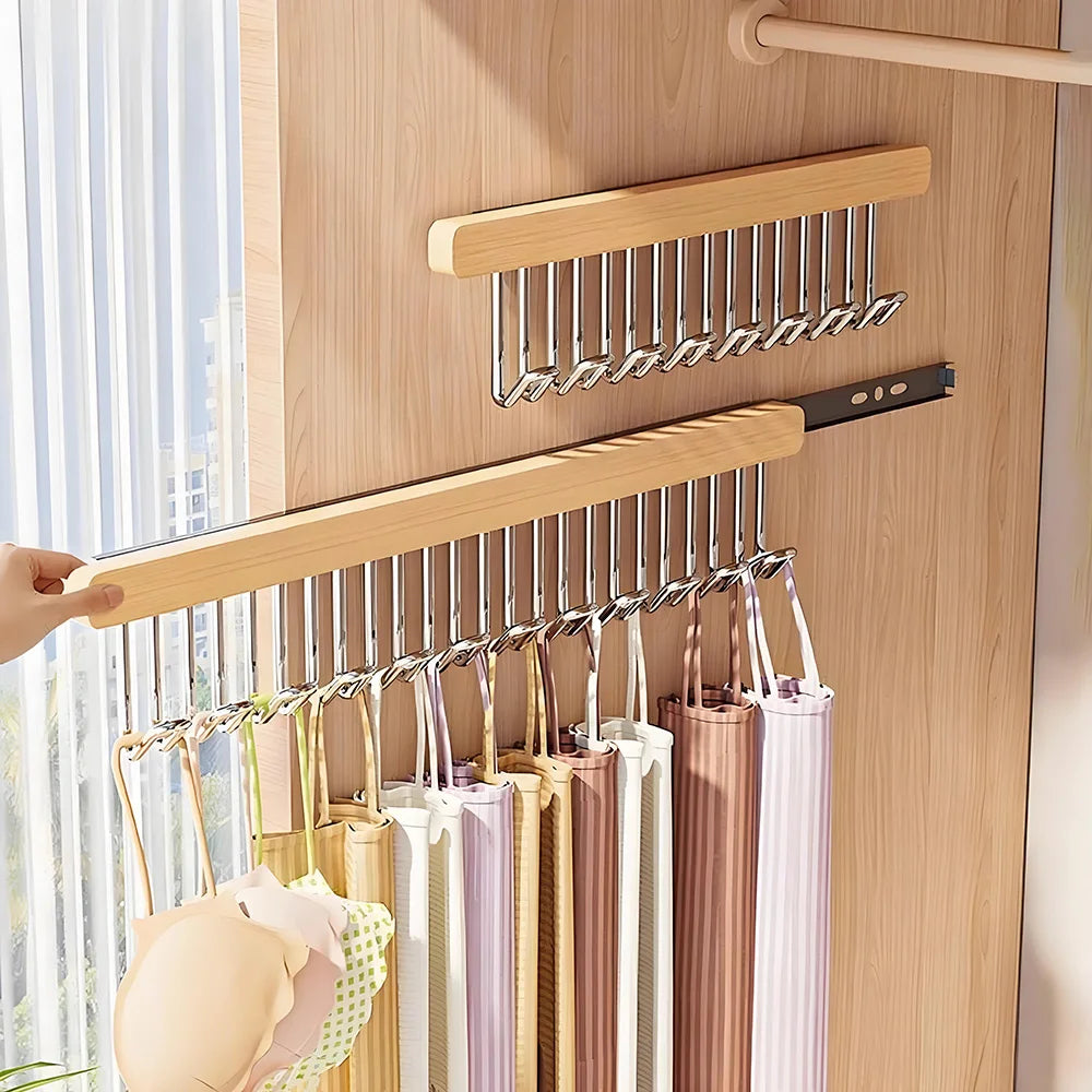 Hooks Retractable Wood Clothes Hanger Multi Functional Bra ...