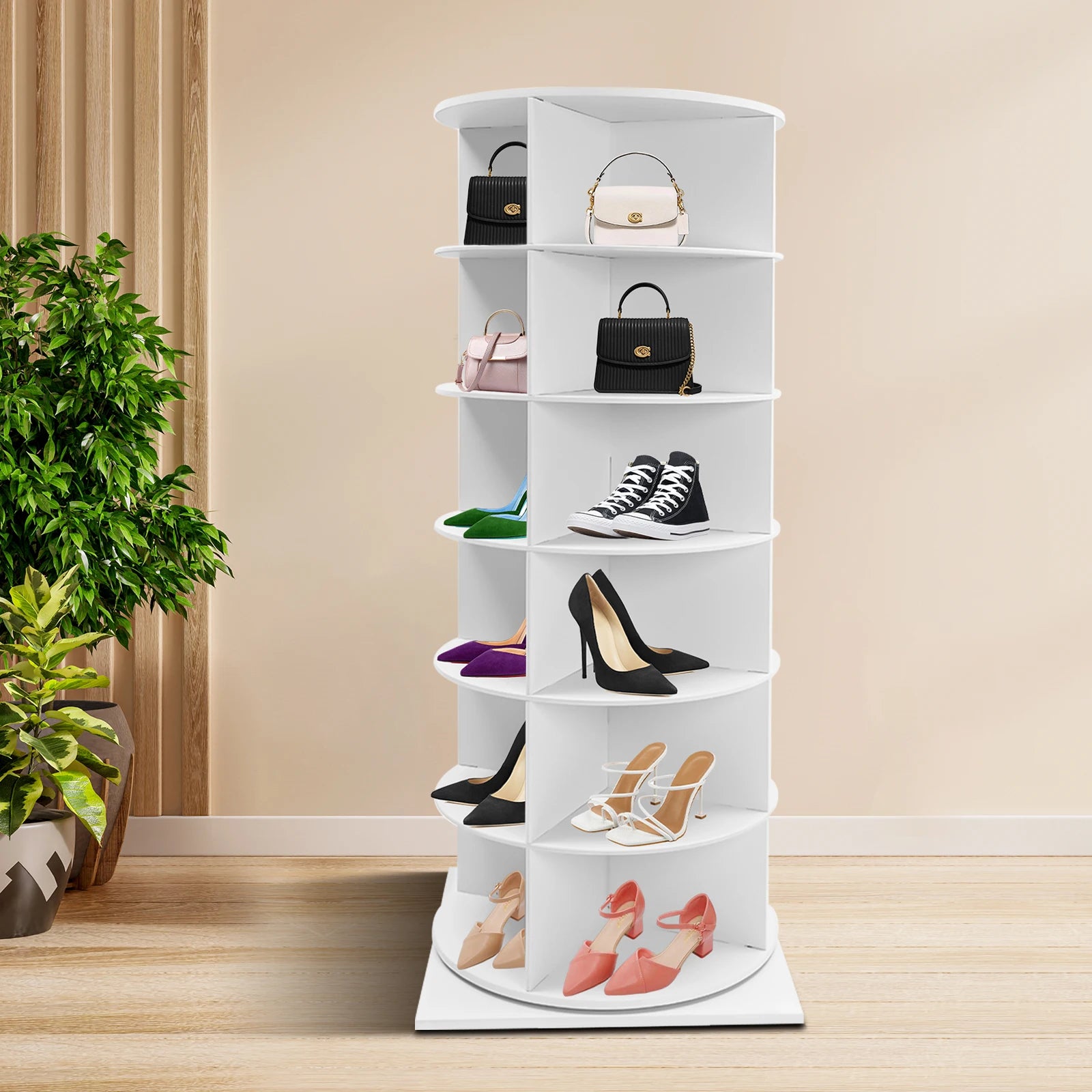 Shoe Racks Round 6-Tier 360-Degree Rotating Shoe Rack Tower | Freestanding Round Shoe ...
