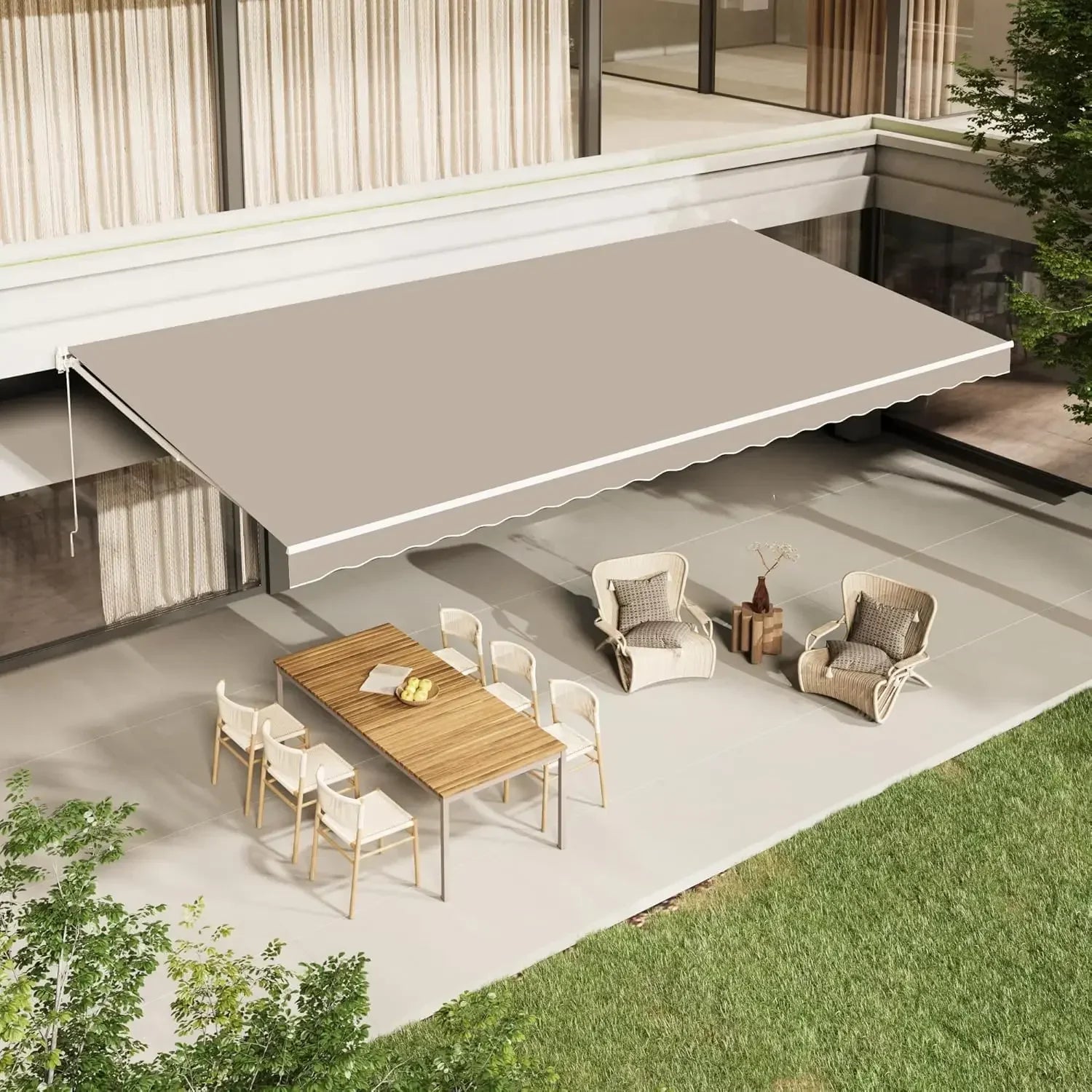13 x 10 Ft Retractable Patio Awning with Manual Crank - Outdoor Sun ...