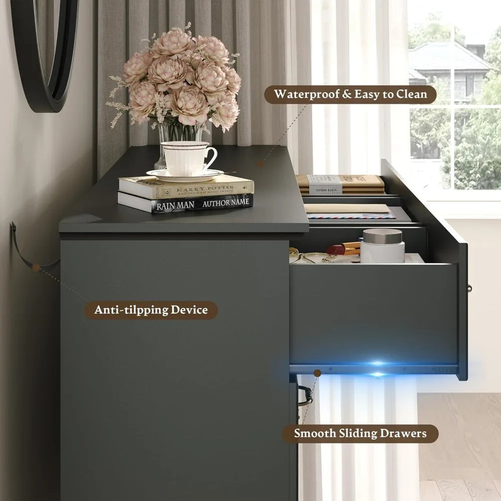 Deep Drawer Side View 7-Drawer Wide Modern Chest of Drawers - Rustic Wood Dresser with Deep ...